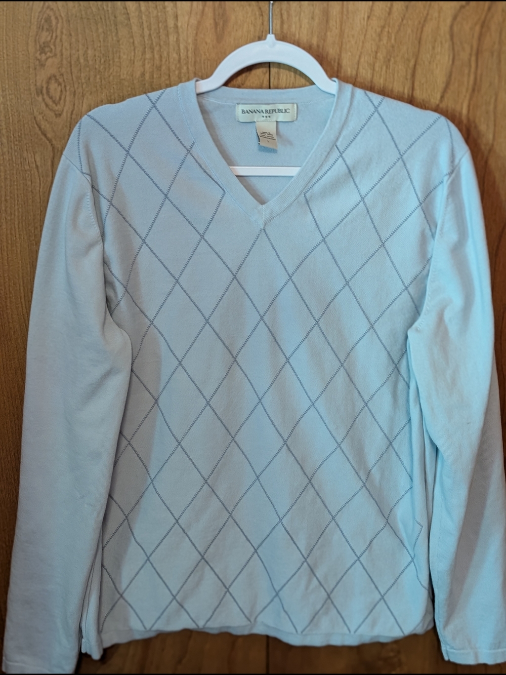 Banana Republic Light Blue V-Neck Argyle Sweater - Men's